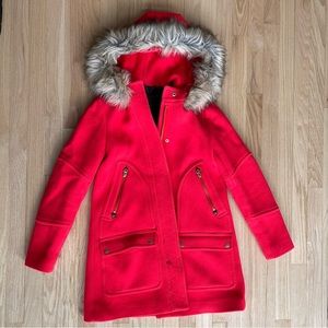 J.Crew Chateau Parka with Faux Fur Hood - Red - Size 0